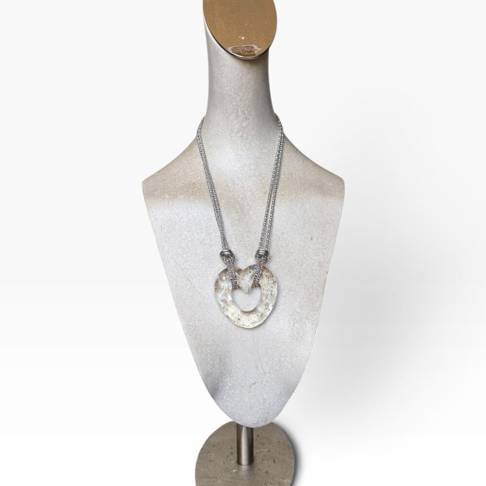 Urban Outfitters Cleare Resin Heart Pendant Necklace Iridescent Chunky Y2K NWT
